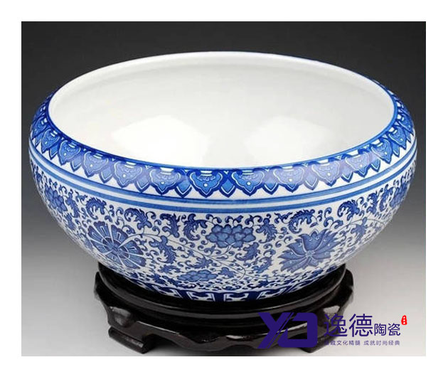 青花瓷大缸，手绘陶瓷大缸，陶瓷鱼缸，装饰品陶瓷大缸