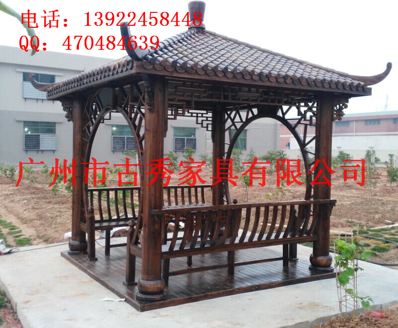 防腐木花园四角凉亭，小区庭院实木休闲亭子  防腐木休闲凉亭