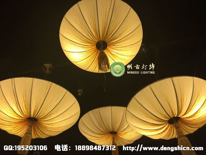 海洋布吊灯 黄色海洋布吊灯 餐厅布艺吊灯 布艺吊灯定制