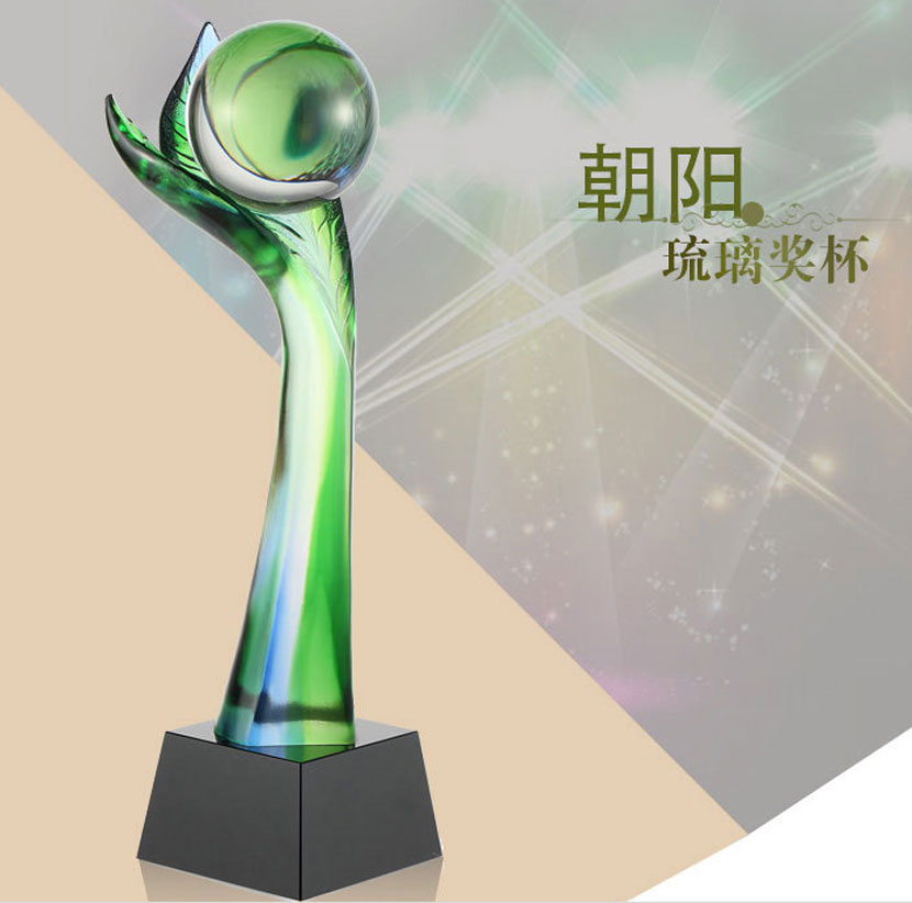 广州珠江新城琉璃奖杯定制，大号琉璃奖杯制作  大中小号琉璃奖杯  活动颁奖奖杯  烧制琉璃奖杯工厂