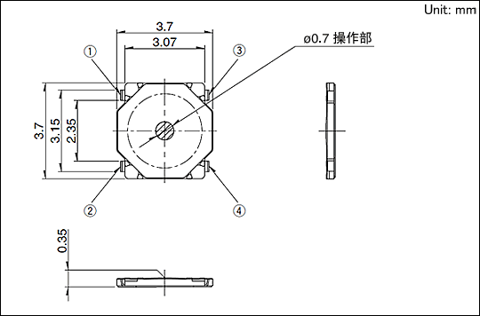 薄型贴片 SKRW系列  SKRWAEE030  SKRWADE030  3.7轻触开关