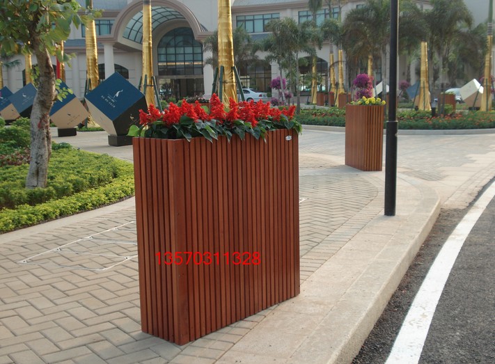 河北石家庄花箱 园林市政府木质移动花槽花池 木质花槽
