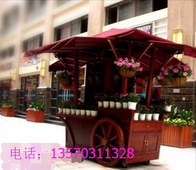 大理古城实木花车 园林移动花车防腐木花车 售货车