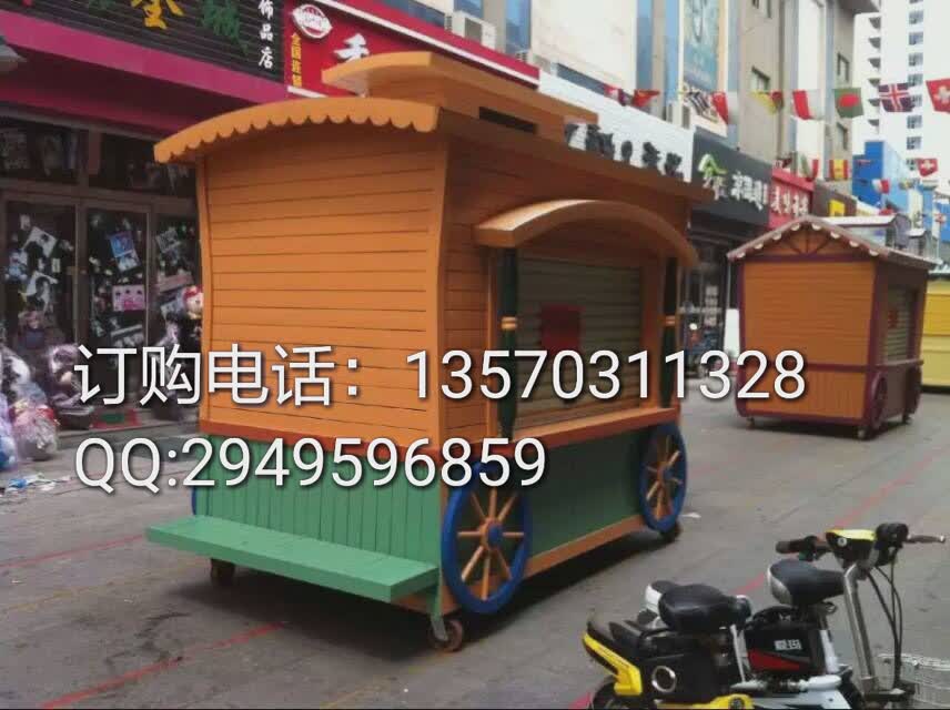 湛江移动售货车 户外防腐实木售货车手推车