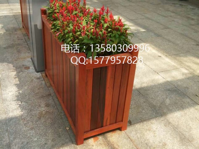园艺实木花玑|室外花盆定做|公园防腐木花箱  公园花玑