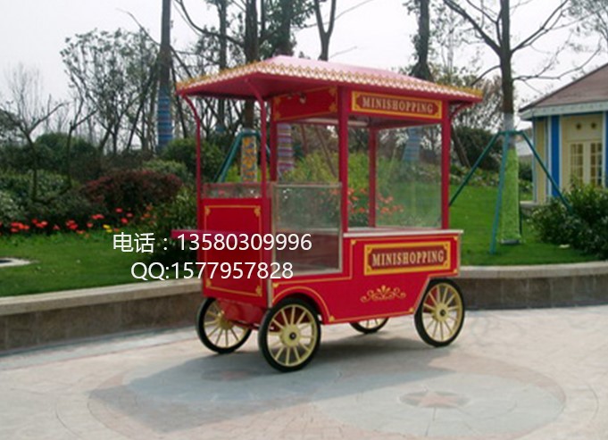 景观木质手推车|游乐园零售花车|餐饮花车