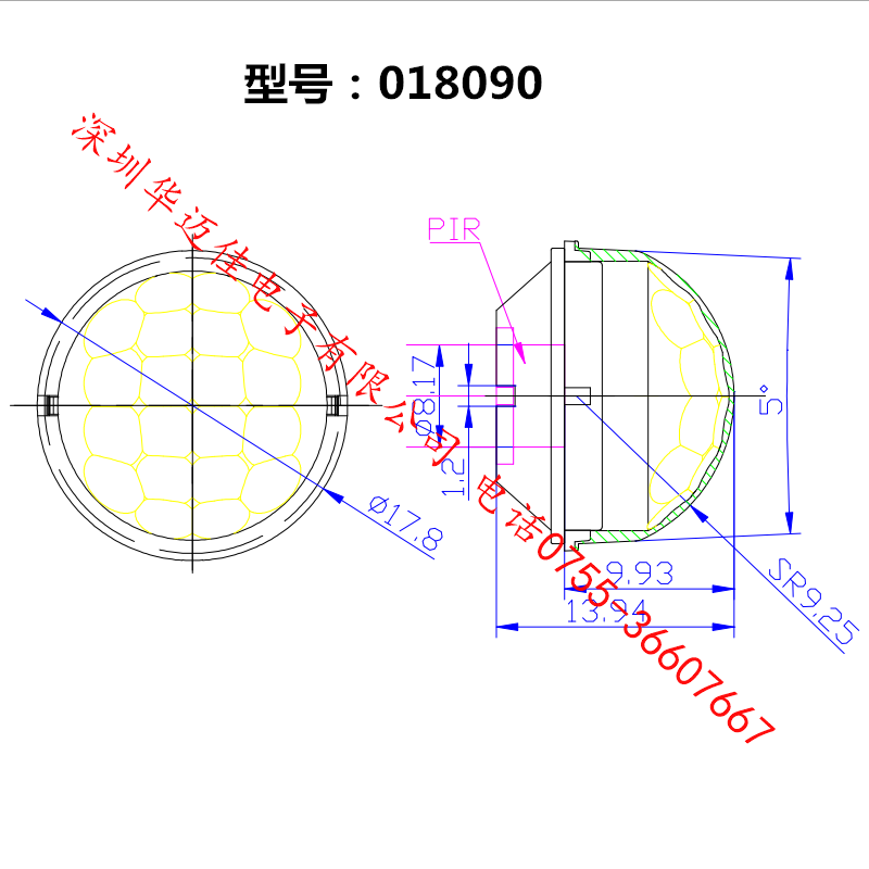 高灵敏红外线感应菲涅尔透镜018090