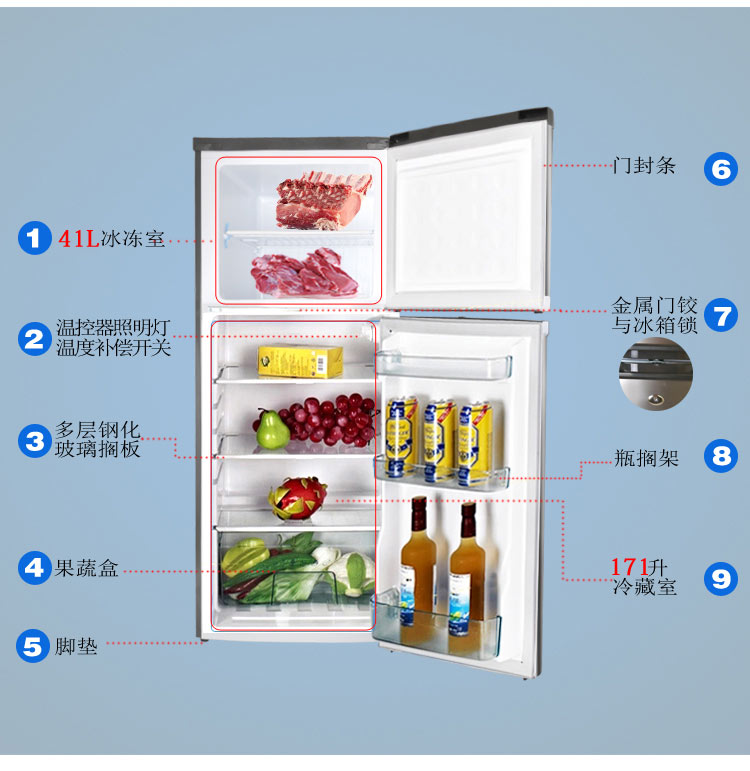 110V船用212L双门电冰箱新款  110V船用冰箱  船用双门冰箱  110V双门船用冰箱