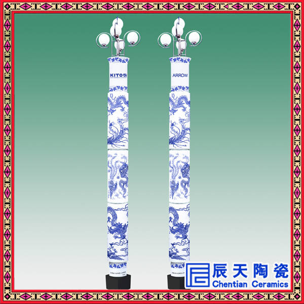 龙纹青花景德镇大型瓷灯柱 可定做广场柱