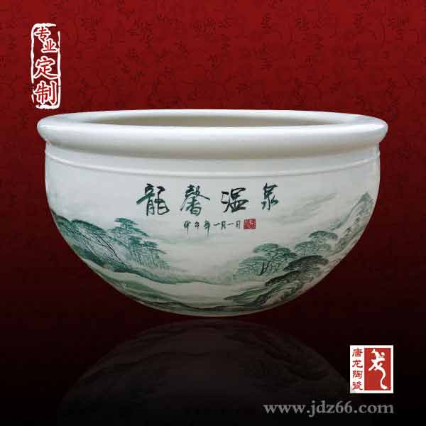 青花瓷艺术缸 龙纹瓷器大缸 陶瓷鱼缸图片  青花瓷大缸