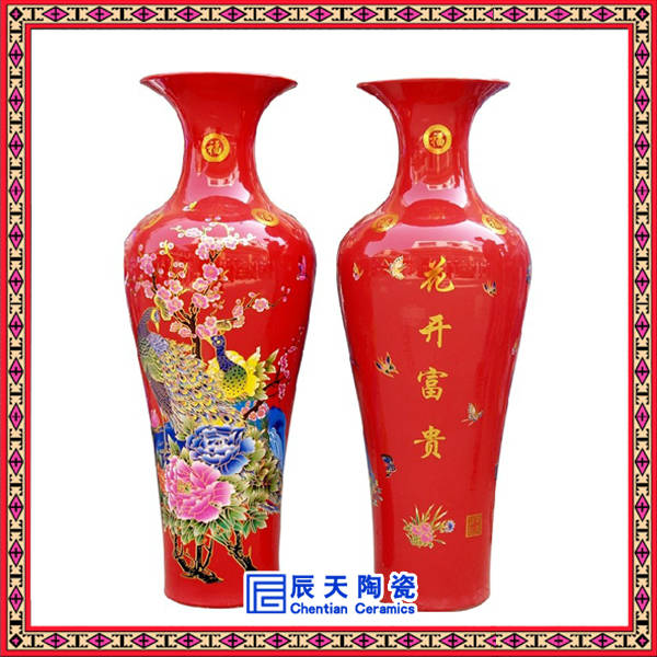 定制中国红陶瓷大花瓶 雕刻大花瓶 定制大花瓶 中国红大花瓶