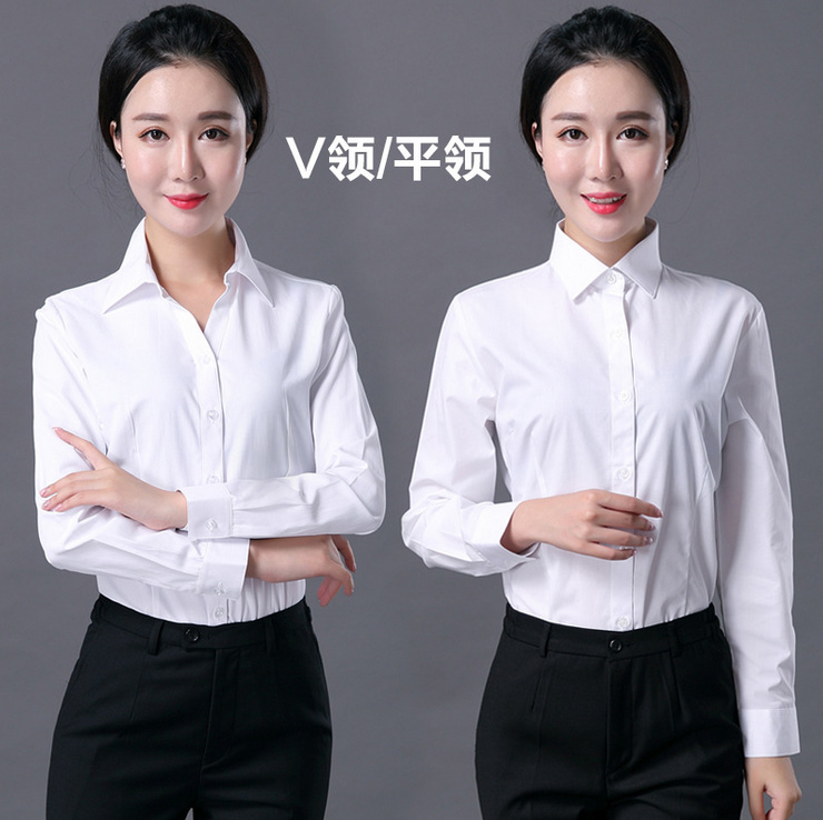 春秋V领女式衬衫韩版修身职业衬衫  韩版女衬衫  职业女衬衫
