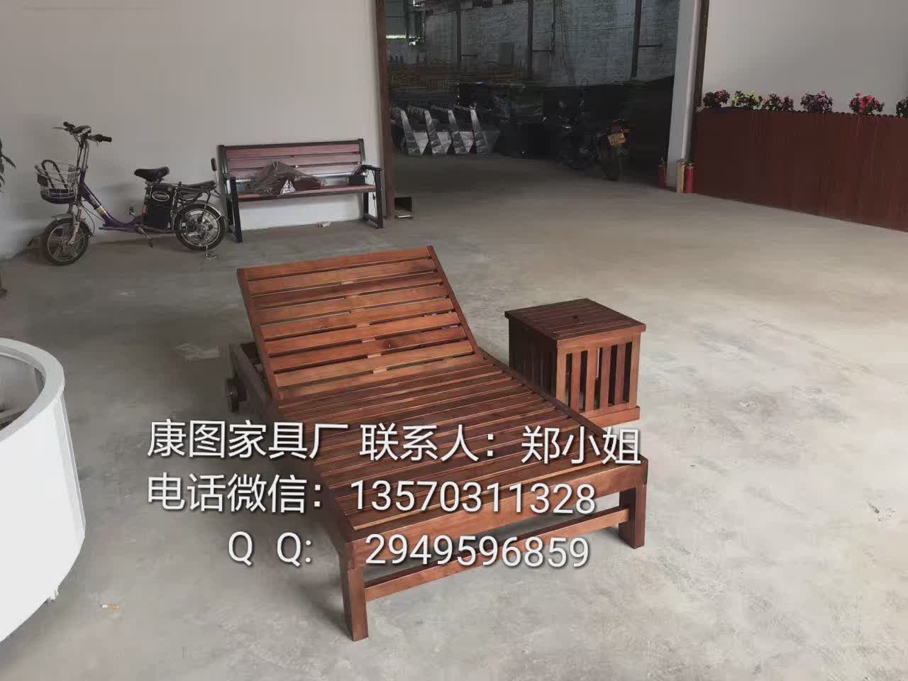海口三亚实木沙滩椅折叠木质沙滩椅 双人休闲躺椅沙滩床