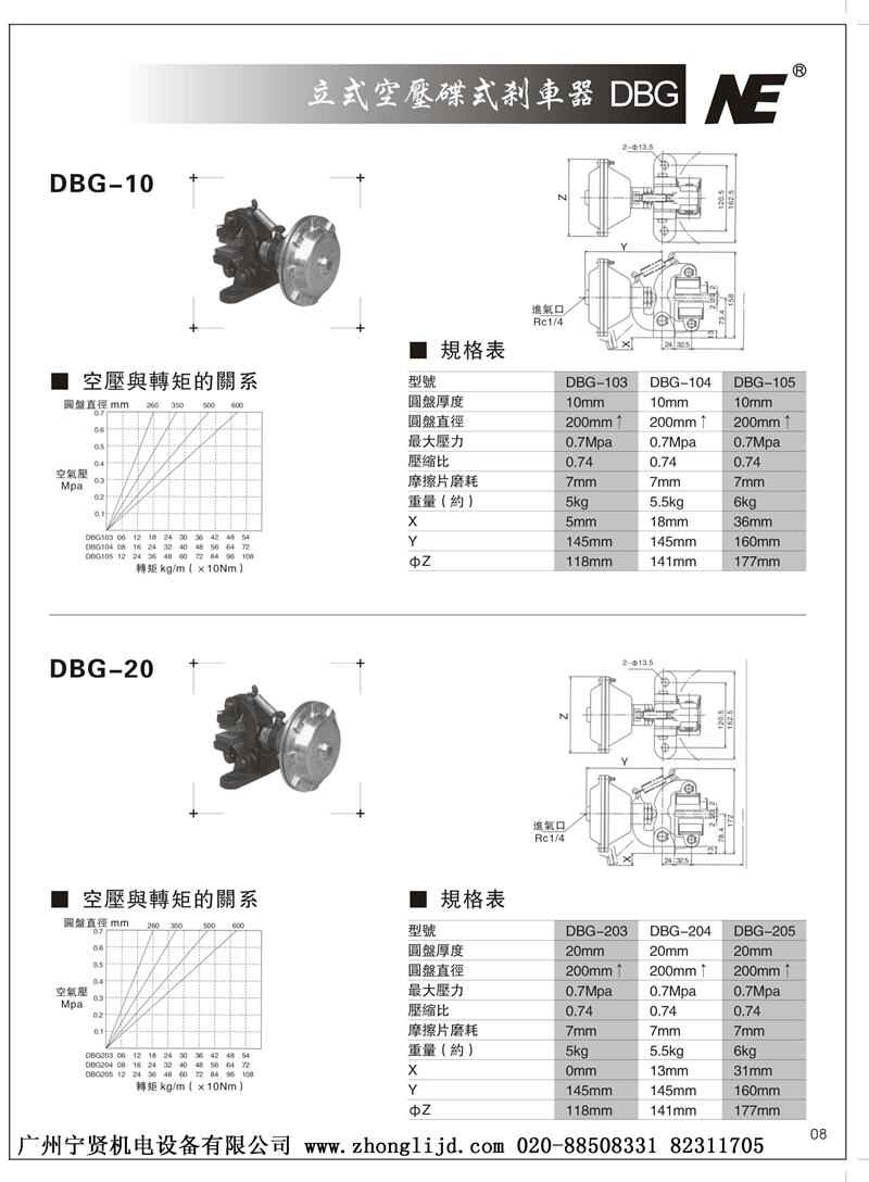 气动碟式制动器刹车器DBG104\DBG105\DBG204  气动制动器  气动刹车器