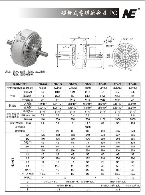 磁粉离合器卷材双轴磁粉离合器PC-6N-400N  张力离合器  卷材离合器