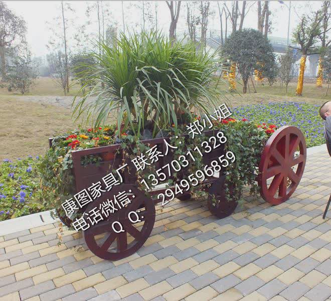 厂广州市康图批发实木花盆防腐木花箱户外花车直销