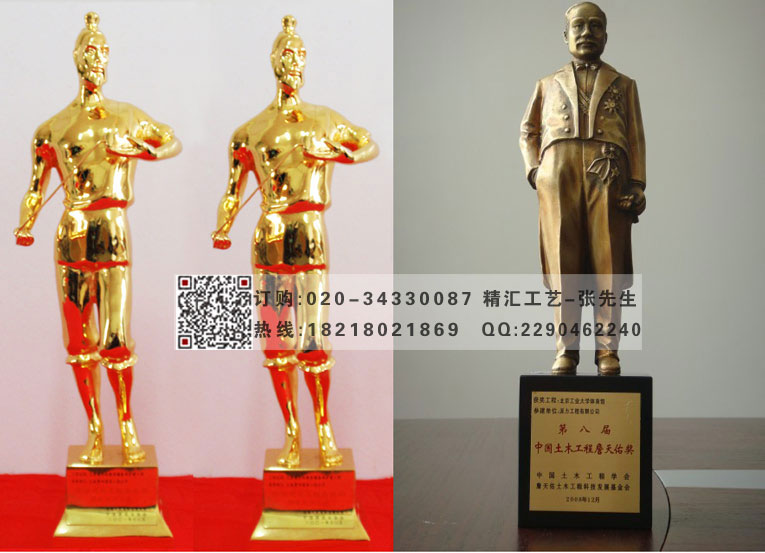 沈阳詹天佑金色奖杯制作，建筑工程金属奖杯&nbsp;&nbsp;金属合金奖杯&nbsp;&nbsp;沈阳金属奖杯