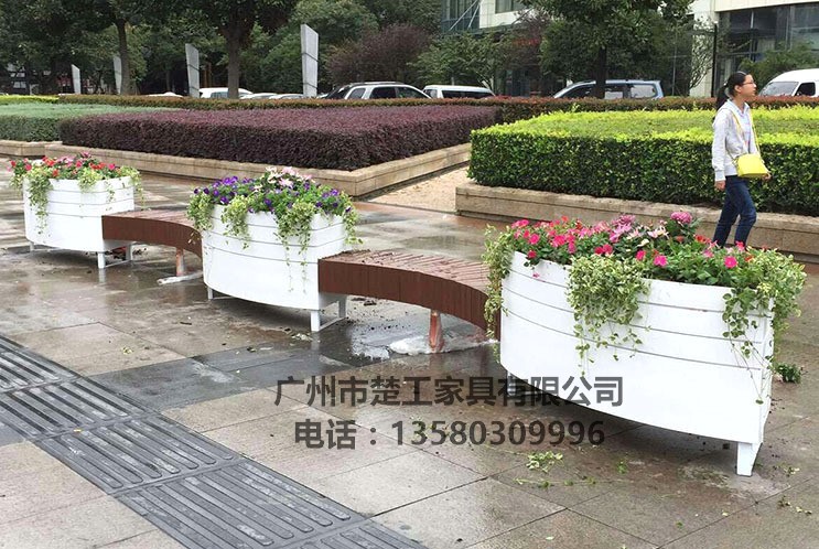 pvc微发泡转花箱座椅 户外坐凳花箱 塑木花盆  PVC花箱座椅  景观树椅