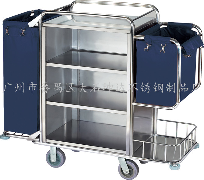 畅销优惠款 单通全钢客房服务车 宾馆布草收集车 可定制  手推车