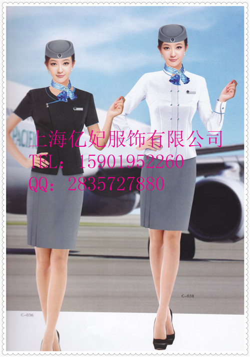 夏季空姐短袖工作服套装，导医制服职业装订做  上海亿妃服饰