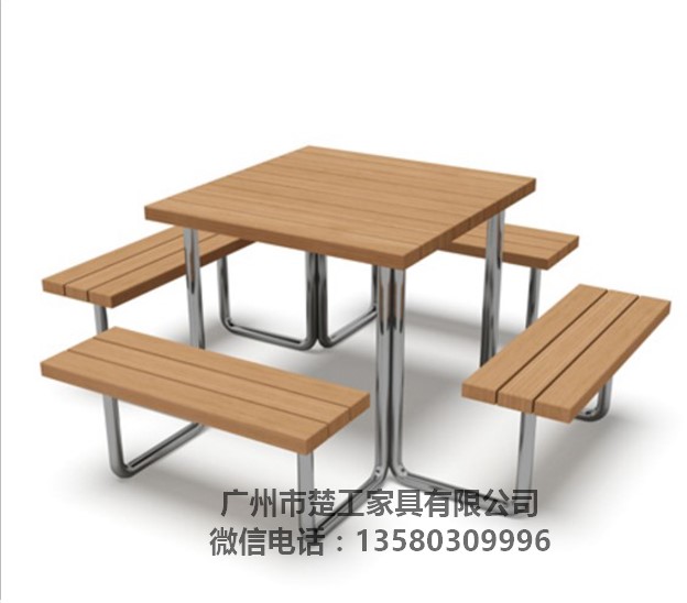 供应连体户外桌椅 广场休息防腐木桌椅 桌椅厂家