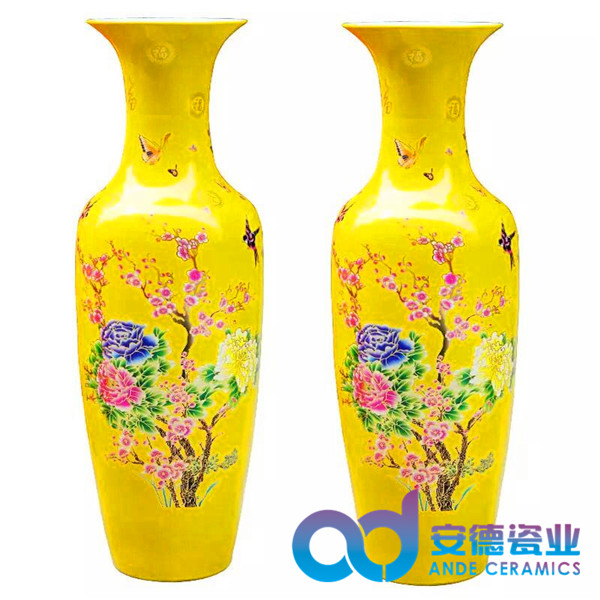 中国红陶瓷大花瓶厂家定制&nbsp;&nbsp;落地礼品大花瓶&nbsp;&nbsp;粉彩色釉花瓶定制