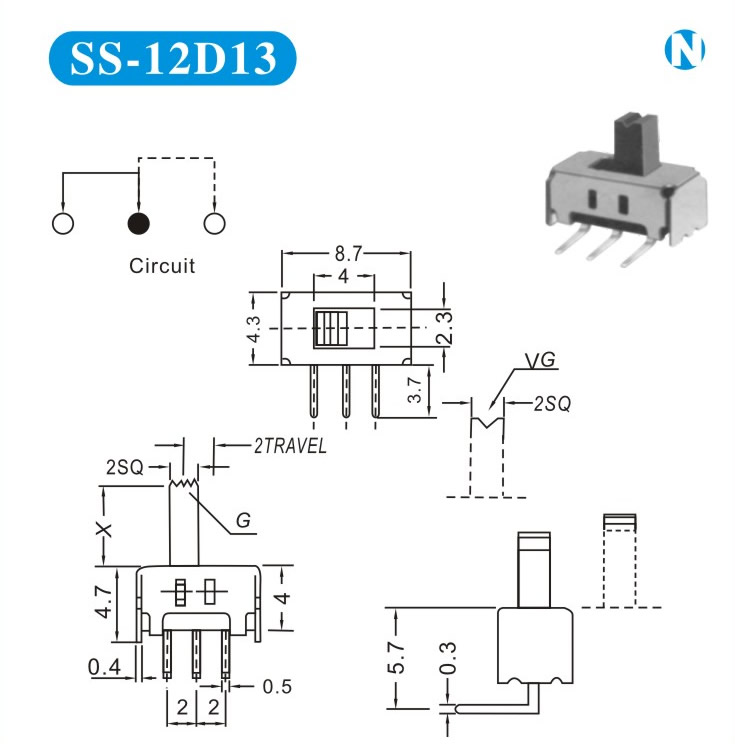 拨动开关SS-12D13(1P2T)价格 SS-12D13图