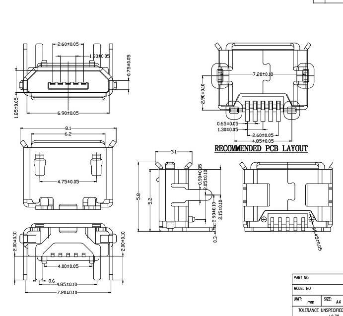 MICRO 5P牛角插板脚长2.0（7.2X4.85）母座&nbsp;&nbsp;OTG转接头&nbsp;&nbsp;HDMI连接器&nbsp;&nbsp;MIIN连接器