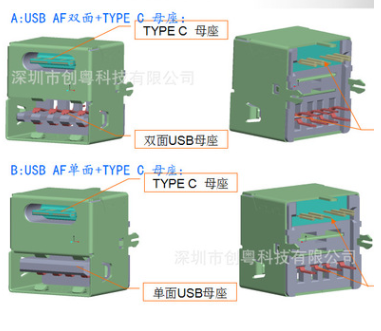 USB AF4P母座 3.1 TYPEC母座 双母座 连体连&nbsp;&nbsp;OTG转接头&nbsp;&nbsp;HDMI连接器&nbsp;&nbsp;MIIN连接器