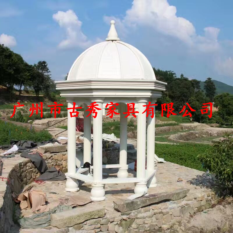 白色欧式木制凉亭，圆形实木亭子&nbsp;&nbsp;白色圆形凉亭