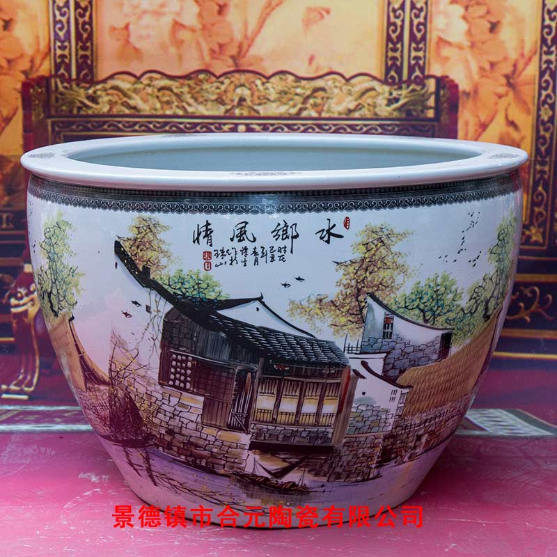 景德镇风水陶瓷大缸 庭院缸酒店乔迁礼品大缸&nbsp;&nbsp;陶瓷风水陶瓷缸&nbsp;&nbsp;礼品陶瓷大缸