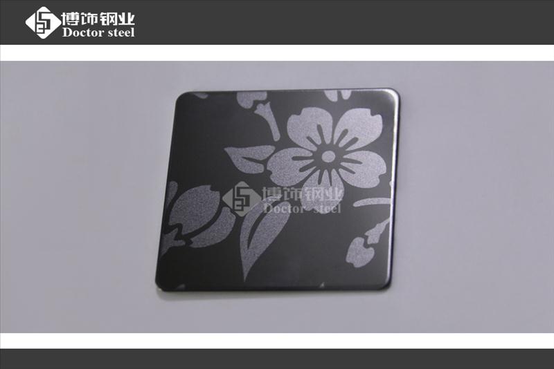 304黑钛喷砂不锈钢蚀刻花型装饰板，不锈钢喷砂板厂  304黑钛不锈钢  不锈钢蚀刻花纹板