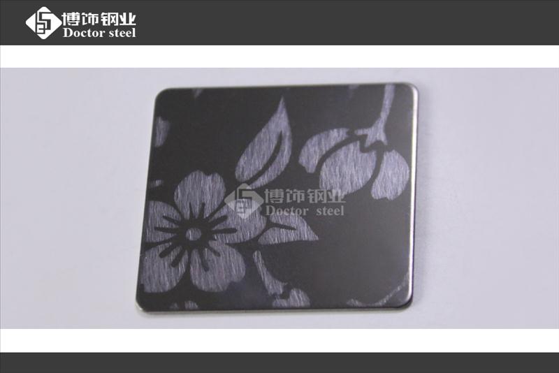 304黑钛喷砂不锈钢蚀刻花型装饰板，不锈钢喷砂板厂  304黑钛不锈钢  不锈钢蚀刻花纹板