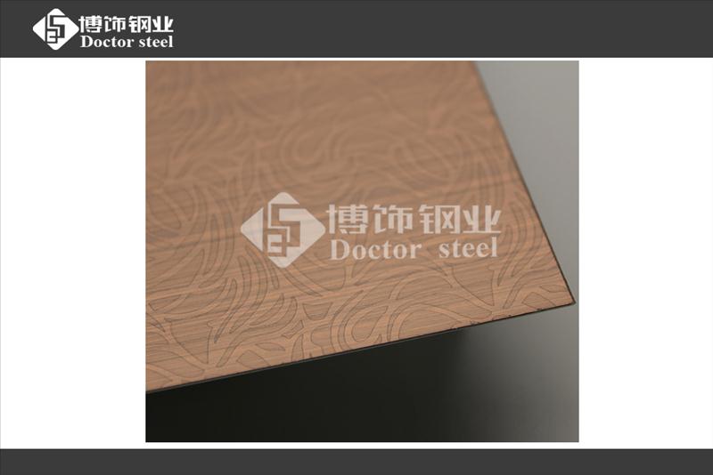 博饰钢业不锈钢红古铜拉丝蚀刻花纹板，不锈钢镀铜板  不锈钢镀铜蚀刻板