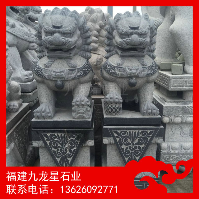 芝麻灰石狮子 石雕狮子生产厂家 荔枝面雕刻石狮子