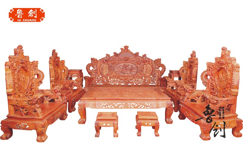 鲁创红木家具 缅甸花梨木 大果紫檀雕龙宝座&nbsp;&nbsp;东阳红木家具&nbsp;&nbsp;红木沙发&nbsp;&nbsp;精雕红木沙发
