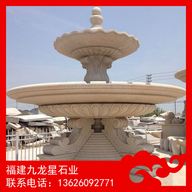 石雕水钵现货喷水景观雕塑黄金麻水钵