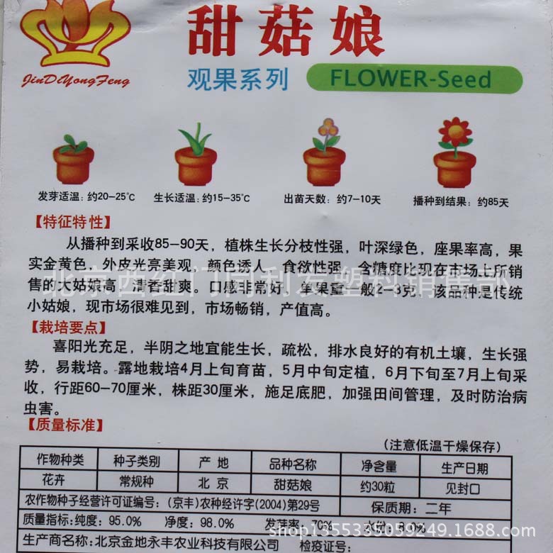 小包装观赏食用洋姑娘黄姑娘 甜姑娘 约30粒
