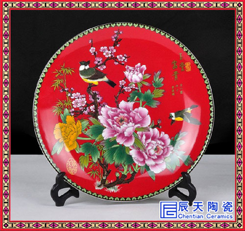手绘青花大瓷盘 粉彩大瓷盘 学校周年庆典纪念品&nbsp;&nbsp;陶瓷纪念盘