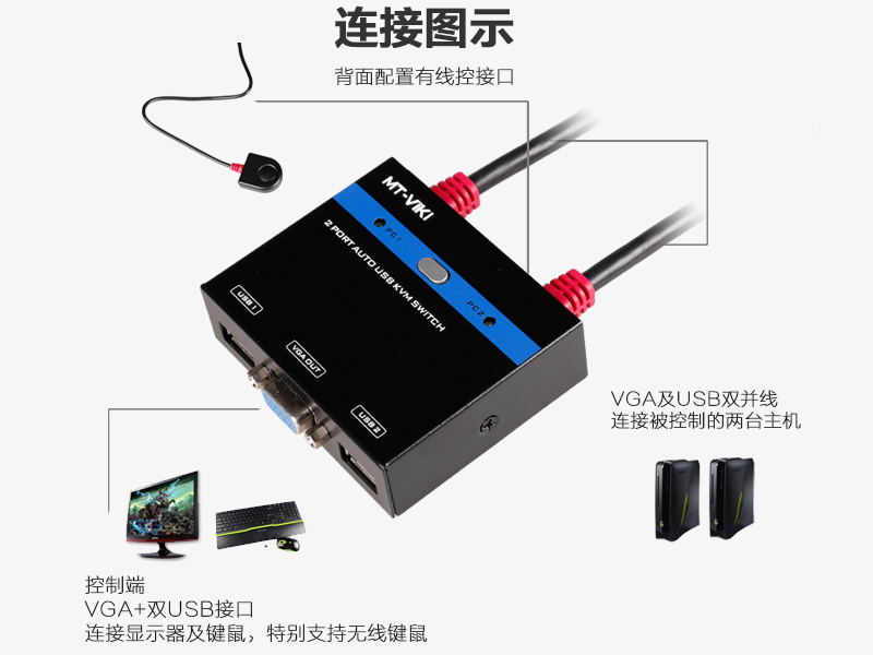 2路自动线机一体KVM切换器迈拓维矩MT-281KL  2路自动KVM切换器  迈拓维矩切换器