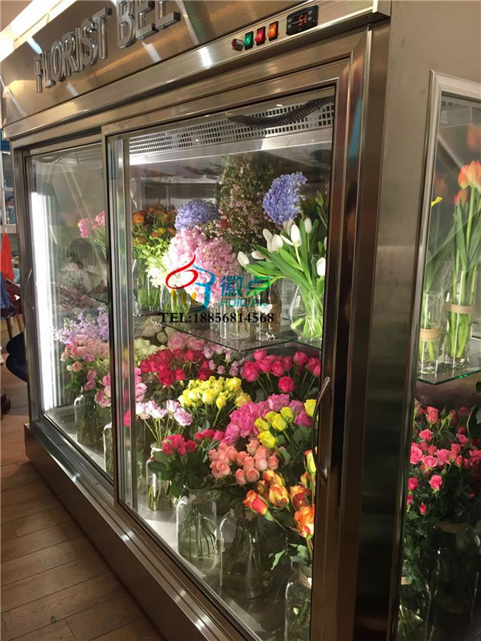 平移玻璃门鲜花保鲜柜，不锈钢落地式多门鲜花柜  不锈钢烤漆盆栽柜