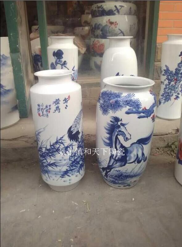 景德镇陶瓷器大花瓶手绘花开富贵报春图落地现代客厅