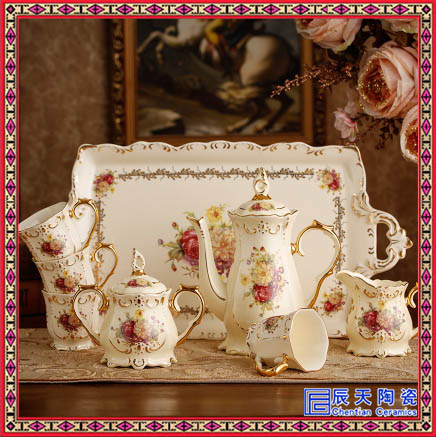 青花瓷咖啡具 镶金咖啡具 礼品咖啡具