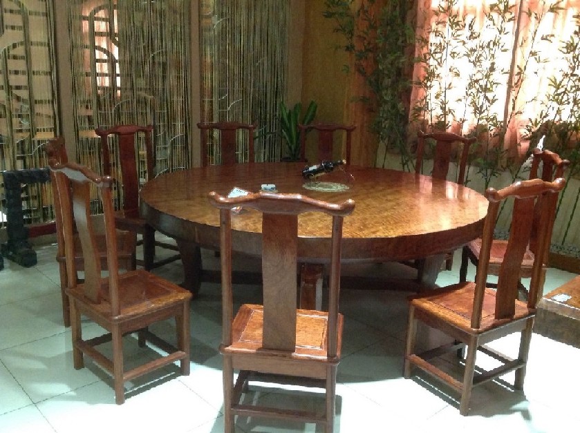 力荐森欣红木古典家具新款巴花明式圆餐台-  餐桌