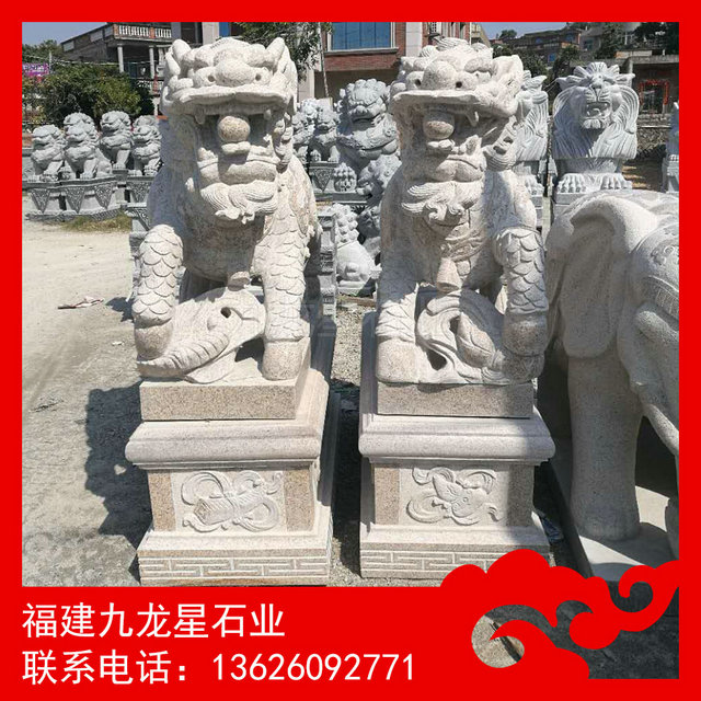 麒麟石雕加工厂 门口麒麟雕塑 石制品加工