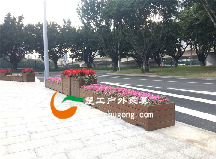 钢木成品花坛定制,防腐木隔离花箱花架  钢木花坛  定制花箱