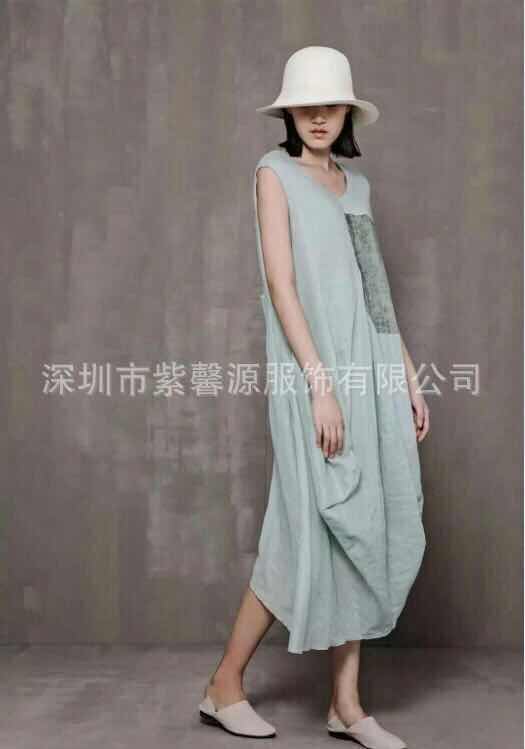 广州品牌女装新品夏装容子木折扣批发尾货棉麻连衣裙 折扣女装尾货 折扣女装批发