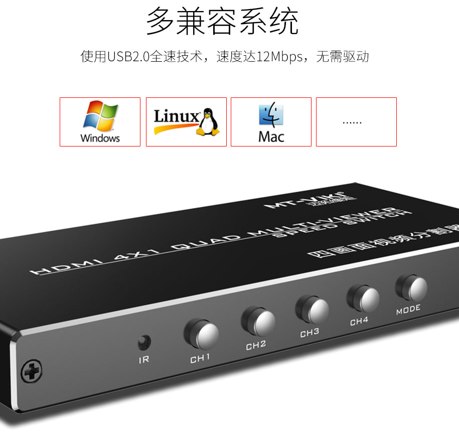 【HDMI4画面分割器】高清视频分割器（MT-SW041-B  HDMI画面分割器  4路HDMI画面分割器