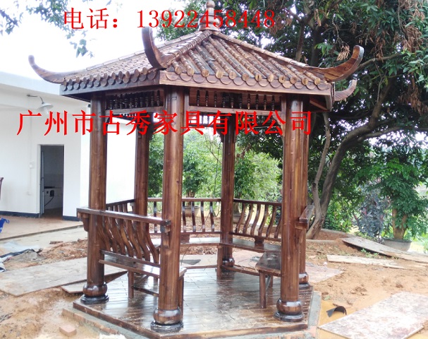四角凉亭厂家，花园景观设计，防腐木凉亭制作