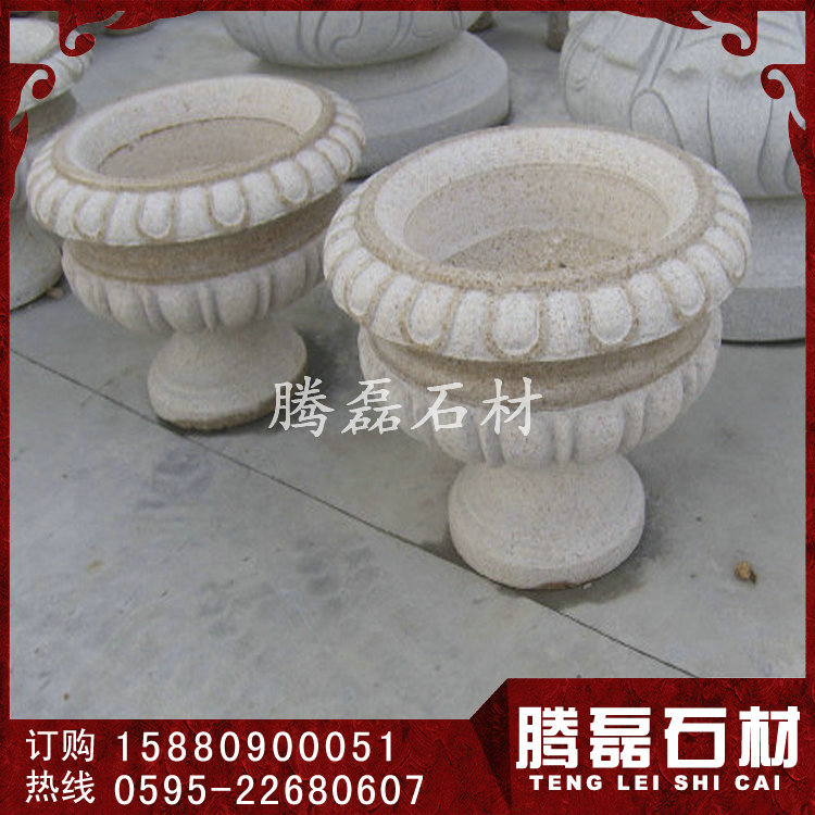 石雕花盆 黄锈石花钵批发 福建惠安石雕厂  埃及米黄花钵  花岗岩花钵  石雕花钵加工
